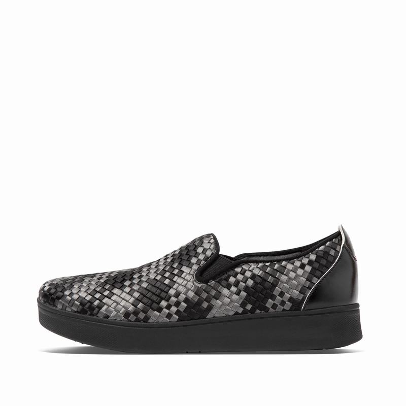 FitFlop Rally Checkered Woven Slip On Schwarz - FitFlop Sneaker Damen Schweiz [PBYK-91853]